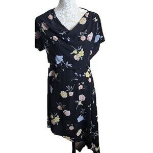 Atmosphere Midi Black Floral Short Sleeve Asymmetrical Dress Women's 10